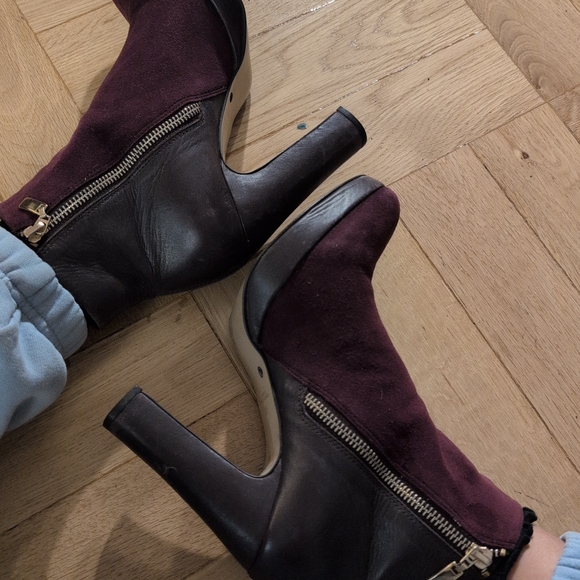 Dune London Burgundy and Black Heeled Boots - Picture 2 of 4